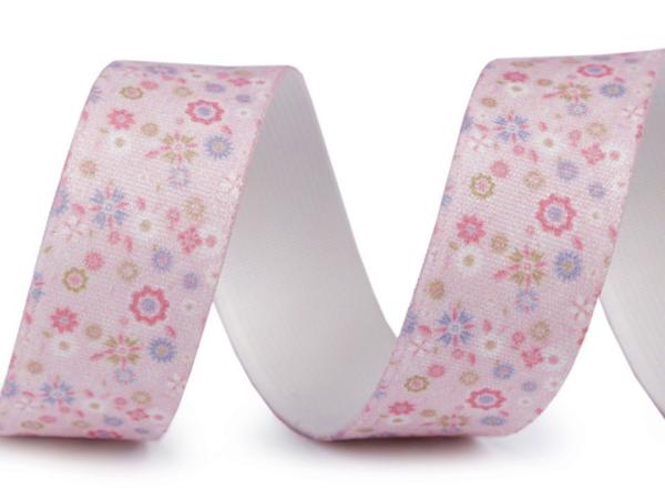 Gummiband mit Aufdruck 25mm Blumen in Rosa